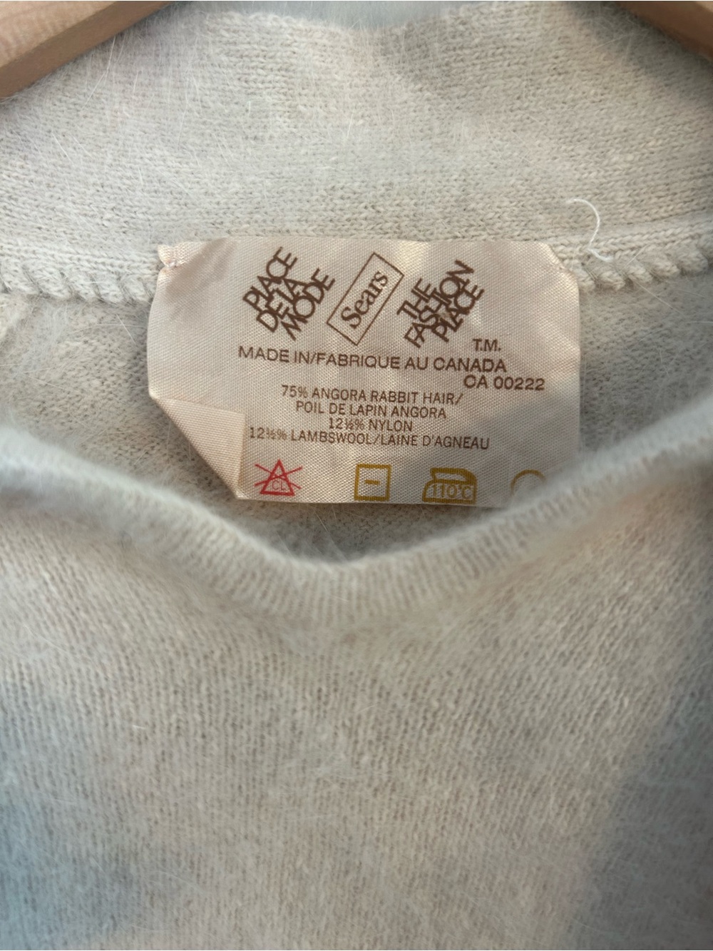Vintage Sears Angora Rabbit and Lambswool Made in Canada Cream Tie Neck Sweater - Picture 4 of 5